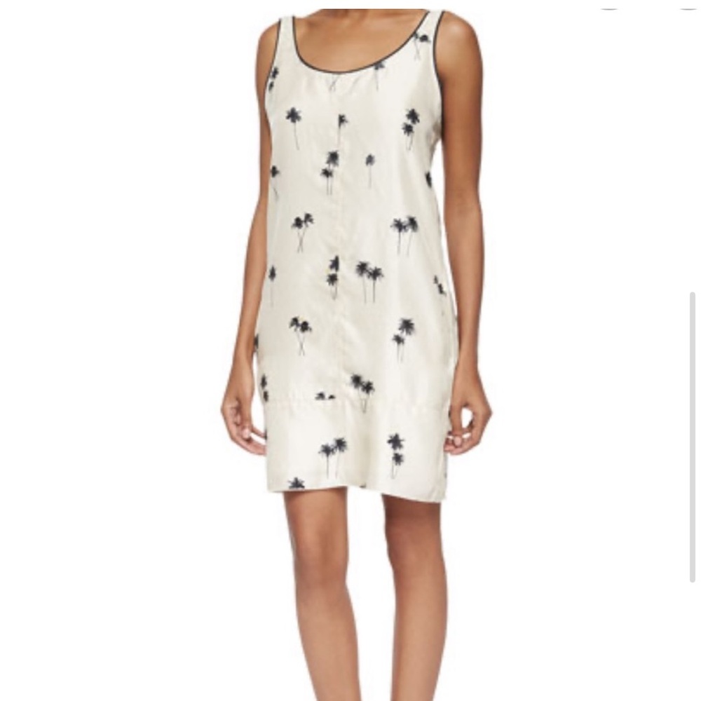 Rag & Bone Natalie Sleeveless Palm-Tree-Print Dress, Whitecap Size: 4
